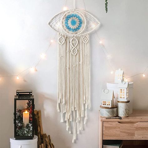 LOMOHOO Large Boho Dream Catchers Evil Eye Macrame Wall Hanging Woven Dream Catcher for Bedroom Home Dorm Room Ornament(Beige) Evil Eye Dream Catcher, Eye Dream Catcher, Dream Catcher Materials, Evil Eye Macrame, Macrame Wall Hanging Decor, Woven Macrame, Aztec Decor, Modern Macrame Wall Hanging, Boho Macrame Wall Hanging