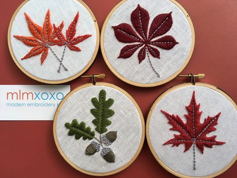 Chestnut Leaf, Diy Hand Embroidery, Modern Embroidery Kit, Hand Embroidery Kits, Embroidered Leaves, Dmc Embroidery Floss, Hand Embroidery Kit, Canadian Maple, Japanese Embroidery