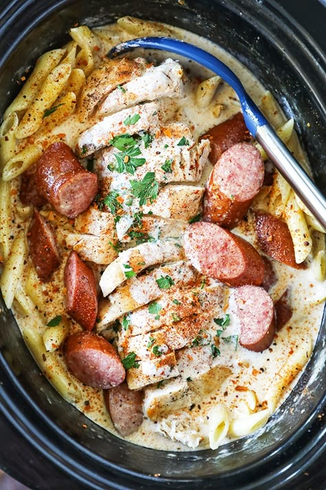 Slow Cooker Cajun Chicken Alfredo, Slow Cooker Cajun, Cajun Alfredo, Cajun Chicken Alfredo, Chicken Alfredo Recipes, Alfredo Recipe, Cajun Chicken, Crockpot Dishes, God Mat