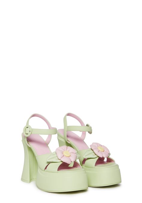 base Fun Platform Heels, Cute Platform Heels, Mermaidcore Shoes, Pink And Green Clothes, Dolls Kill Heels, Pink And Green Shoes, Chunky Platform Heels Outfit, Boutique Of Flowers, Cool Shoes Women