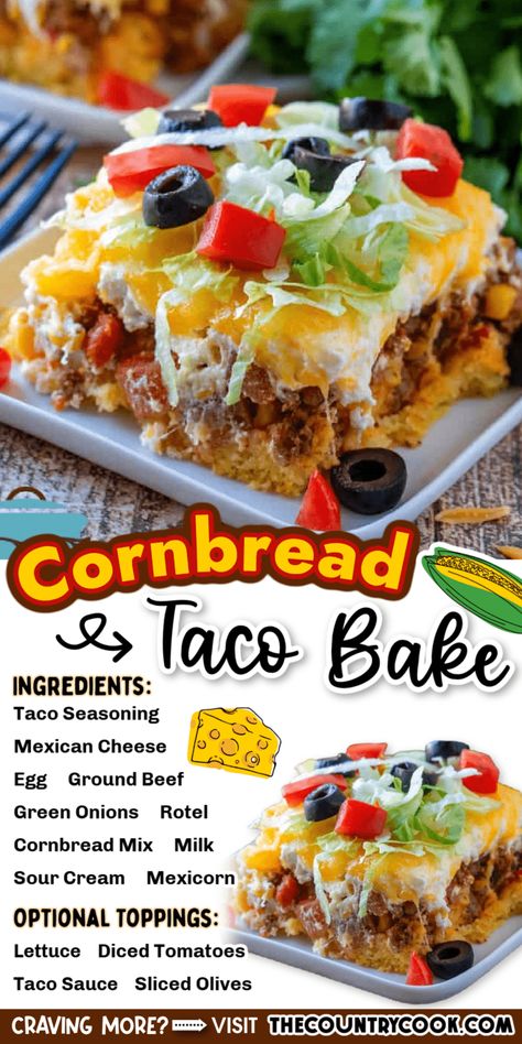 Simple Main Dishes, Easy Cornbread Taco Bake, Easy Dinner Recipes For 4 People, Taco Bake With Cornbread, Loaded Southwest Cornbread Bake, Dinner Ideas Beef Ground, Yummy Sweet Snacks, Taco Casserole Bake With Cornbread, Easy Mexican Food Recipes Appetizers