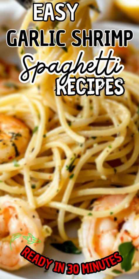 Easy Garlic Shrimp Spaghetti Shrimp And Pasta Recipes Easy, Easy Garlic Shrimp, Garlic Shrimp Pasta Recipes, Shrimp Pasta Recipes Easy, Spagetti Recipe, Shrimp Scampi Pasta, Easy Shrimp Scampi, Shrimp Spaghetti, Garlic Spaghetti