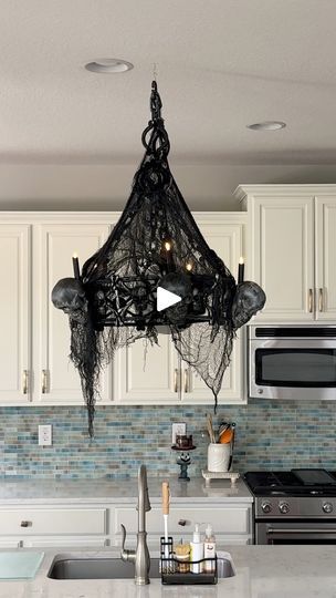 Halloween Chandelier Decor, Spooky Chandelier, Hula Hoop Chandelier, Halloween Chandelier, Hanging Baskets Diy, Skull Diy, The Navage Patch, Navage Patch, How To Make A Chandelier