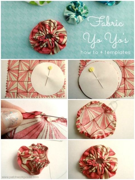 fabric yo yo tutorial with printable templates | patchwork posse #yoyo #freepattern Yo Yo Quilt, Dresden Plate Quilt, Making Fabric Flowers, Yo-yos, Quilt Block Tutorial, Quilting Tips, Fabric Projects, Fabric Jewelry, Crazy Quilts