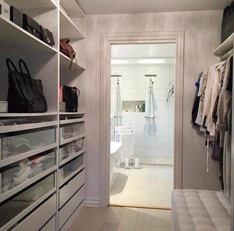 Fh Closet With Bathroom, Closet To Bathroom, Closet With Vanity, Walk In Closet Inspiration, Bathroom Addition, Dressing Room Closet, Closet And Bathroom, Clothes Closet Organization, Wardrobe Room