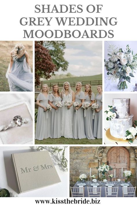 Colour Scheme Wedding, Grey Wedding Shoes, Grey Colour Scheme, Gray Wedding Cake, Gray Wedding Colors, Kiss The Bride, Grey Wedding Dress, Popular Wedding Dresses, Wedding Moodboard