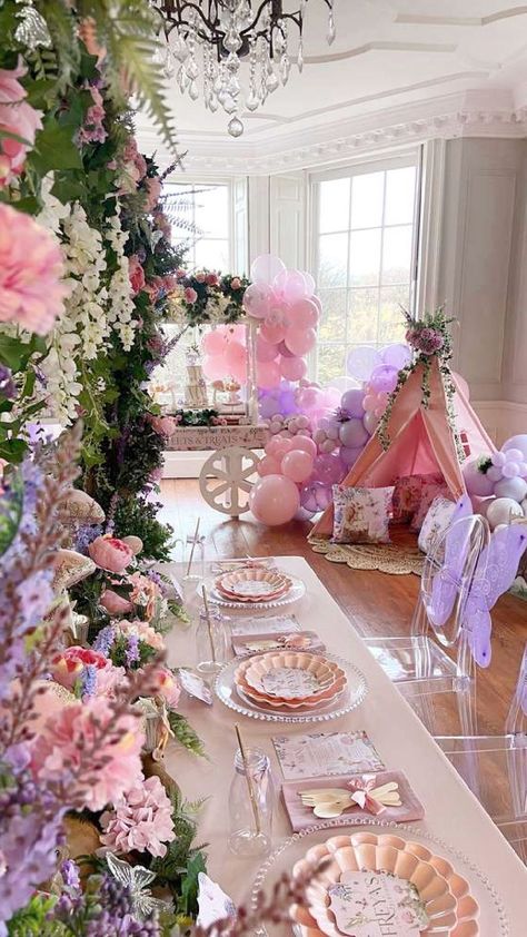 Take a look at this gorgeous fairy birthday party! The table settings are magical! See more party ideas and share yours at CatchMyParty.com Fairy Theme Birthday Party, Fairy Princess Birthday, Fairy Princess Party, Fairytale Birthday, Fairy Theme Party, Fairy Theme, Fairy Garden Birthday Party, Fairytale Party, Fairy Tea Parties