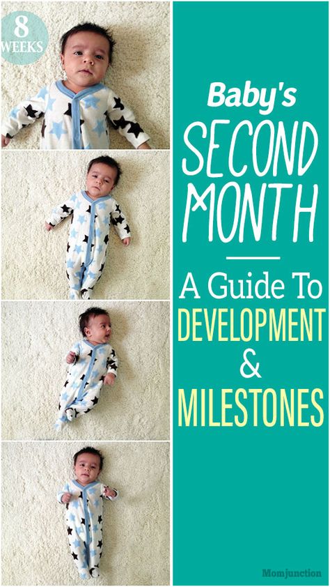 2-Month-Old’s Developmental Milestones - A Complete Guide : Your two-month-old now pays attention to faces, turns head towards a sound, and for the first time smile at familiar faces. There is even a substantial gain in physical growth. But, that is not all. There is so much more a 2-month-old baby can do. MomJunction gives you a detailed insight, along with a few red flags you must look out for. #kids #baby #babyhealth #adviceformoms #kidsandparenting #parents 2 Month Baby Milestones, 7 Week Old Baby, Baby Developmental Milestones, Two Month Old Baby, Baby Development Milestones, Baby Development Activities, 2 Month Old Baby, 2 Month Baby, Baby Milestones Pictures