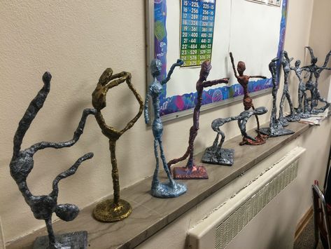 Ms. Cummings Art Room: 7th Grade Giacometti Sculptures Group Sculpture Project, Easy Art Sculptures, Collaborative Sculpture Group Projects, Sculpture Middle School Art, Art Class Projects Middle School, Grade 7 Art Ideas, Kids Sculpture Projects, Secondary Art Projects, Grade 7 Art Projects