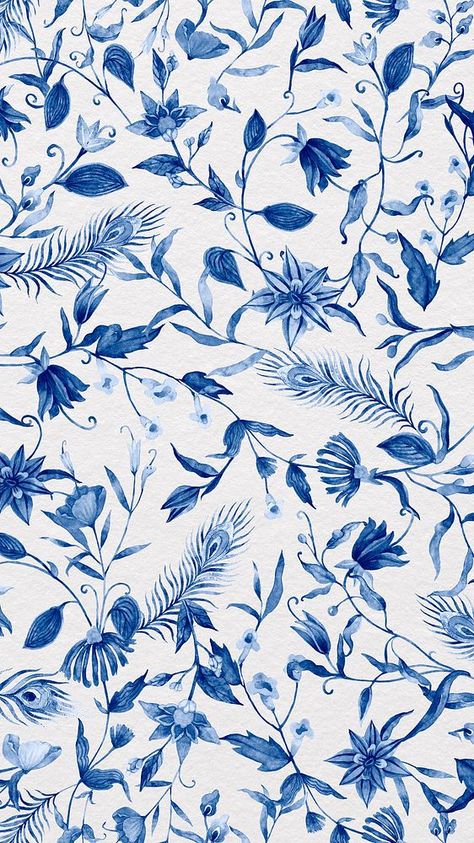 Vintage flower patterned iPhone wallpaper, blue design | premium image by rawpixel.com / Boom Iphone Beige Wallpaper, Beige Wallpaper Iphone, Floral Background Vintage, Wallpaper Blue Floral, Floral Iphone Wallpaper, Blue China Patterns, Iphone Wallpaper Blue, Blue Blanc, Blue And White Wallpaper