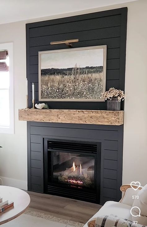 White Trim Fireplace, Iron Ore Fireplace Wall, Iron Ore Fireplace, Windfresh White, Diy Shiplap Fireplace, Black Electric Fireplace, Fireplace Accent Walls, Fireplace Redo, Fireplace Mantle Decor