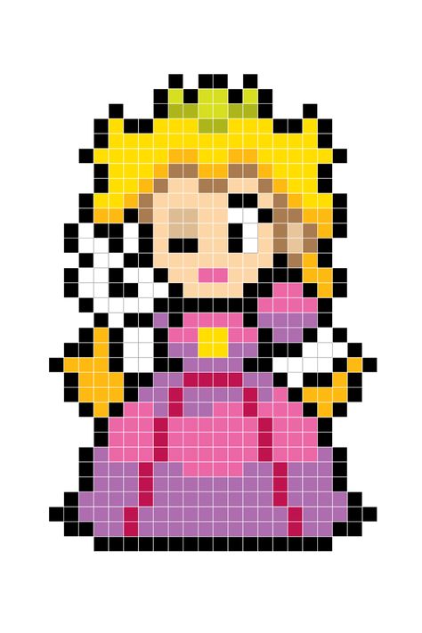 Princess Peach Perler Fuse Bead Pixel Pattern Princess Peach Pixel Art, Princess Peach Perler, Peach Pixel Art, Peach Perler, Perler Bead Mario, Fuse Bead Patterns, Easy Pixel Art, Pixel Art Templates, Perler Bead Templates