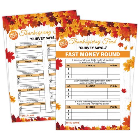 PRICES MAY VARY. Set contains: 30 handwritten preliminary cards & 3 handwritten final cards & 1 double-sided answer card & 1 instruction card Perfect for every party game: This thanksgiving day friendly feud game is perfect for family, friends, co-workers, and other party events. Perfect Party:If you are looking for thanksgiving day party games and ideas, look no further! This game is sure bring lots of fun and laughter to your shower party! High Quality: Each card is made with advanced printing Thanksgiving Feud Game, Adult Thanksgiving Games, Team Ice Breakers, Family Halloween Party, Thanksgiving Words, Game For Adults, Ice Breaker Games, Thanksgiving Games, Ice Breaker