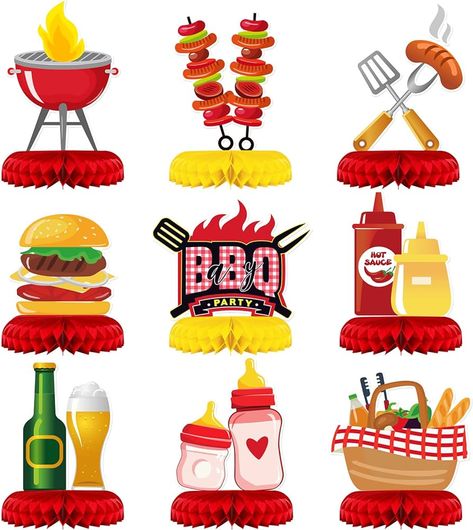 Amazon.com: 9 Pieces BBQ Baby Shower Decorations BBQ Baby Shower Centerpieces Baby Q Birthday Party Decorations for Birthdays Carnival Summer Barbecue Baby Shower Holidays Party Supplies : Toys & Games Bbq Birthday Party Decorations, Barbecue Party Decorations, Bbq Theme Party, Bbq Baby Shower Decorations, Picnic Themed Parties, Summer Picnic Party, Barbecue Baby Shower, Bbq Decorations, Bbq Birthday Party