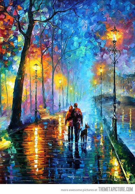 40 Beautiful Oil Paintings Like You have Never Seen Before Lukisan Lanskap, Leonid Afremov, Beautiful Oil Paintings, Walking In The Rain, Lukisan Cat Air, Impressionist Art, Amazing Art Painting, Painting Wallpaper, Canvas Art Painting