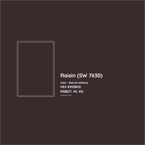 Sherwin Williams Raisin (SW 7630) Paint color codes, similar paints and colors Dark Clove Sherwin Williams Paint, Sw Raisin, Raisin Paint Color, Rojo Marron Sherwin Williams, Raisin Sherwin Williams, Wine Paint Colors, Sherwin Williams Raisin, Energy Colors, Exterior Paint Color Combinations