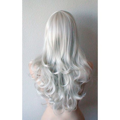 Silver wig. Bright silver color hair Long curly hairstyle long side... ($90) ❤ liked on Polyvore featuring beauty products, haircare, hair styling tools, curly hair care and silver hair care Curly Hairstyle Long, Light Silver Hair, Silver Wig, Hair Long Curly, Silver Wigs, Long Side Bangs, Side Bangs Hairstyles, Bangs Wig, Grey Wig