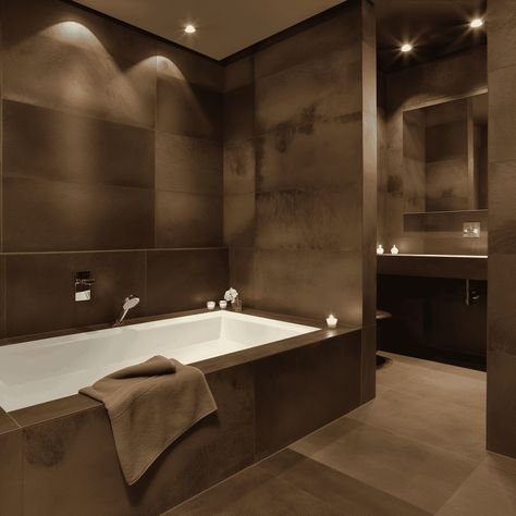 Brown Concrete Bathroom, Bathroom Tiles Brown, Gold And Brown Bathroom, Dark Color Bathroom, Black And Brown Bathroom, Brown Bathroom Tile Ideas, Light Brown Bathroom, Brown And White Bathroom, Beige And Brown Bathroom