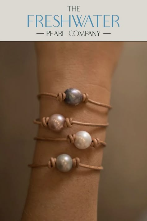 Tigris is all about contrast. A single, classic freshwater pearl, plus one for a finishing touch at the clasp, is showcased on a natural brown leather band for a modern and stylish look. Four color variations are oh-so-versatile. Leather Wrap Bracelet Tutorial, Leather Pearl Bracelet, Leather Pearl Jewelry, Jewelry Making Pearls, Wrap Bracelet Tutorial, Leather Jewelry Making, Diy Leather Bracelet, Diy Bracelets Tutorials, Freshwater Pearl Jewelry