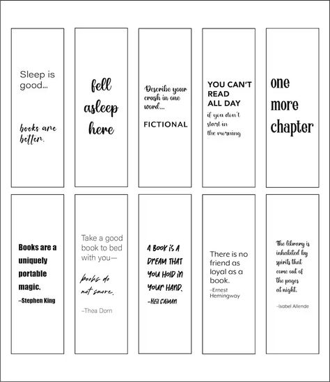 Printable Bookmarks 6x2 Inches Each 10 Bookmarks Instant - Etsy Bookmark Ideas To Print, Quotes On Bookmarks, Quotes To Write On Bookmarks, Bookmark Sayings Quotes, Book Mark Sayings, Funny Bookmark Quotes, Book Mark Quotes, Quotes For Bookmarks, Ideas For Bookmarks