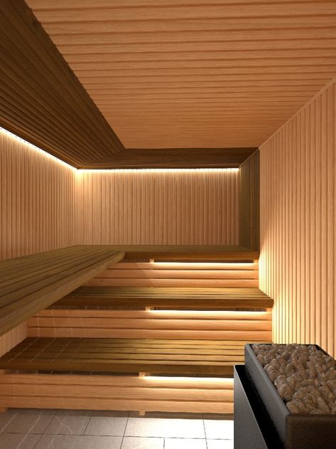 Small Sauna, Sauna Project, Modern Saunas, Sauna Lights, Building A Sauna, Sauna Diy, Basement Lighting, Sauna House, Dry Sauna