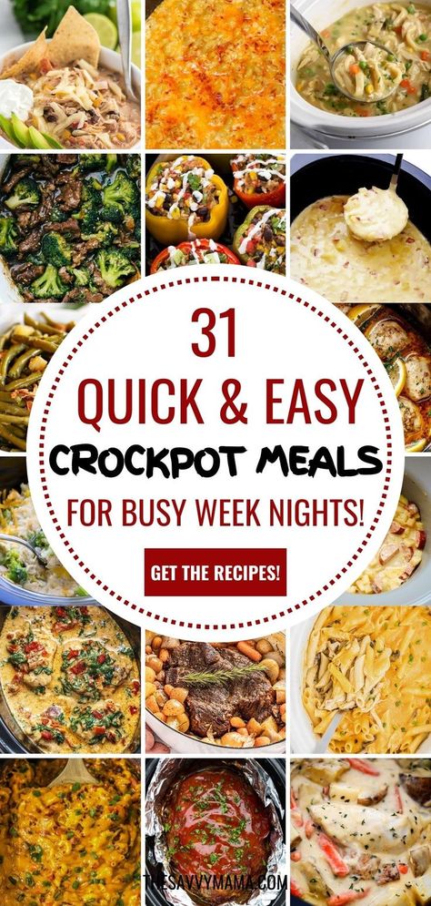 Discover the ultimate guide to stress-free dinners with "31 Quick and Easy Crockpot Meals for Busy Week Nights!" Perfect for families with kids, these easy crockpot dinners are healthy, fast, and delicious. Save time with hearty stews, tasty soups, and mouthwatering mains. Make family dinners a breeze with these simple and nutritious crockpot recipes! Crockpot Meals For The Week, Crockpot Meal Easy, 2 Hour Crockpot Meals, Non Chicken Crockpot Meals, 150 Fall Crockpot Recipes, Quick And Easy Crockpot Recipes Beef, Dinner Idea Crockpot, Crockpot Recipes For Meal Prep, All Day Crock Pot Recipes Dinners