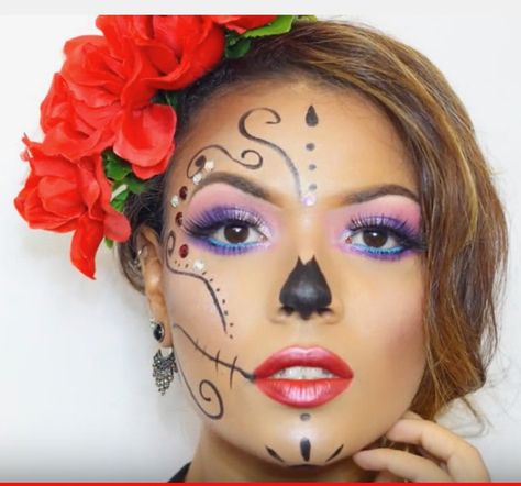 Dressing up for the Day if the Dead Simple Catrina Makeup Ideas Half Face, Easy Day Of The Dead Makeup Simple, Simple Dia De Los Muertos Makeup Ideas Easy, Day Of The Dead Face Paint Easy, Day Of The Dead Face Paint Simple, Half Face Day Of The Dead Makeup, Easy Day Of The Dead Makeup Diy, Dia De Los Muertos Face Paint Ideas Easy, Sugar Skull Makeup Easy Simple