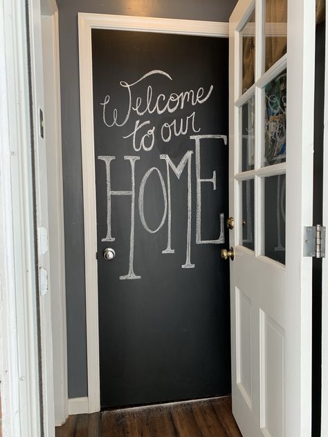 Chalkboard Door Ideas, Door Ideas For Small Spaces, Bedroom Door Ideas, Chalkboard Pantry Doors, Chalkboard Walls, Basement Door, Chalkboard Door, Basement Doors, Accordion Doors