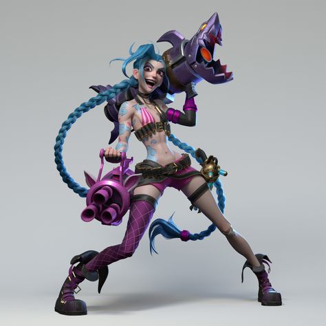 Jinx Cosplay, Jinx League Of Legends, Chinese Art Girl, Cyberpunk Character, Lol League Of Legends, Game Character Design, Dynamic Poses, Cool Poses, 3d Modelling