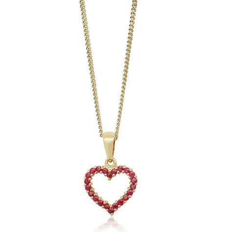 Love is in the air with this delightful heart pendant and would be a beautiful gift for a special occasion. The stunning natural ruby weigh in at 0.62ctw.  Yellow gold ruby heart pendant Metal : 9ct Yellow Gold Metal Stamp 375 Width : 12mm Drop : 11mm (this measurement does not include the bale) Setting type : Claw Setting Gem Type 1 : Ruby Stone weight 1 : 0.62ct Stone shape 1 : Round Brand new and boxed Ruby Heart Pendant, Ruby Heart, Claw Setting, Ruby Stone, Love Is In The Air, Fine Jewellery Necklace, Natural Ruby, Solid Yellow, Metal Stamping