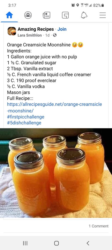 Dreamsicle Moonshine, Orange Creamsicle Moonshine, Creamsicle Moonshine, Flavored Moonshine Recipes, Moonshine Drink Recipes, Homemade Wine Recipes, Christmas Drinks Alcohol Recipes, Alcohol Infusion, Homemade Alcohol