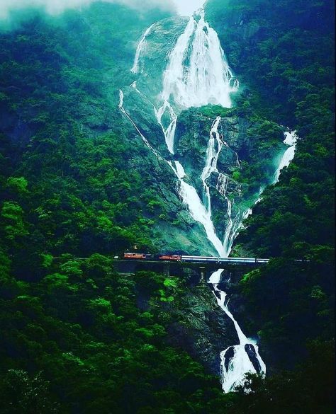 Dudhsagar Waterfalls, Beaches Aesthetic, Train Wallpaper, Aesthetic Tips, Waterfall Wallpaper, Rain Pictures, Bright Wallpaper, Indian Railways, Amazing Places On Earth