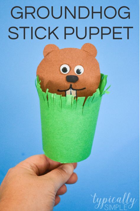 Groundhog Crafts For Toddlers, Groundhog Puppet, Ground Hog Day Crafts, Groundhog Day Crafts For Kids, Groundhog Day Craft, January Projects, Preschool Groundhog, Winter Library, Stick Puppet