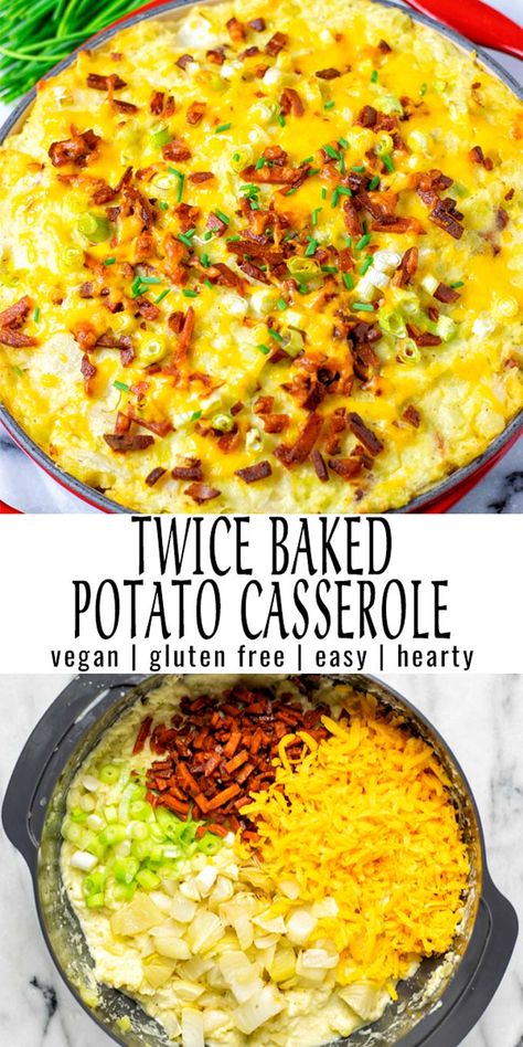 Vegan Baked Potato Casserole, Gluten Free Twice Baked Potato Casserole, Dairy Free Potato Casserole Recipes, Vegan Fall Casserole, Vegan Potato Casserole Recipes, Vegan Gluten Free Casserole, Vegan Potato Bake, Vegan Twice Baked Potatoes, Dairy Free Potato Casserole