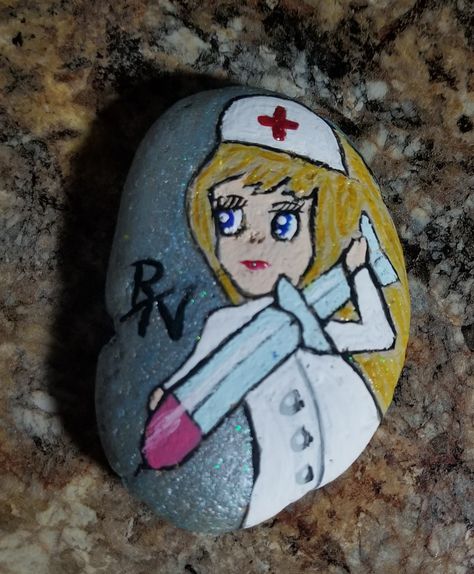 Acrylic Painting Ideas, Nurse Rock, Happy Stones, Rock Painting Patterns, Physician Assistant, Rock Ideas, Kindness Rocks, Painting Designs, Rock Painting Designs