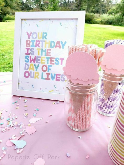 Ice Cream Birthday Party Theme, Party Ideas For Girls, Sprinkles Birthday Party, 4de Verjaardag, Donut Themed Birthday Party, 2nd Birthday Party For Girl, Donut Birthday Parties, Candy Birthday Party, Ice Cream Birthday Party