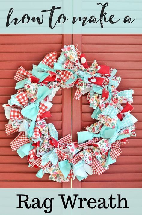 Christmas Rag Wreath Tutorial, Fabric Wreaths Diy No Sew Christmas, Step By Step Wreath Making Diy, Rag Ribbon Wreath, Fabric Rag Wreath, Diy Rag Wreath How To Make, Fabric Wreaths Diy No Sew Tutorials, Easy Wreaths To Make Step By Step, Patriotic Wreaths Diy