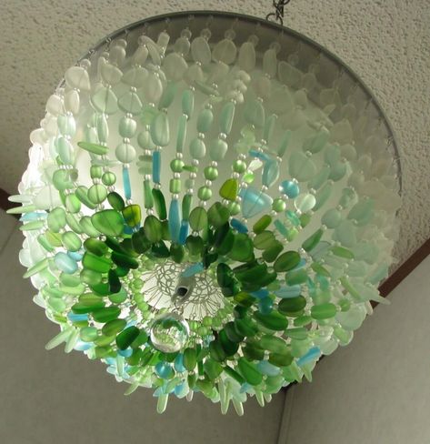 Ombre Ceiling, Sea Glass Chandelier, Sea Glass Art Projects, Breaking Waves, Beach Glass Crafts, Glass Magnets, Rockaway Beach, Beach Glass Art, Glass Art Projects