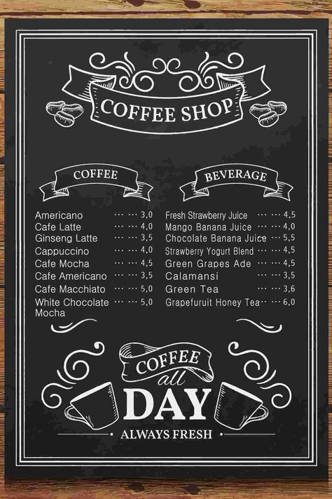 Coffee Shop Menu Chalkboard, Cafe Board Ideas Chalkboard Walls, Cafe Menu Chalkboard, Chalkboard Coffee Menu Design, Restaurant Chalkboard Ideas Food, Coffee Menu Board, Chalk Menu Board, Coffee Shop Menu Board, Chalkboard Restaurant