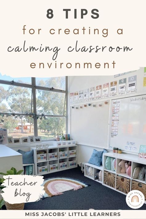 You've probably become quite used to the daily chaos that little learners bring to the classroom. But what if I told you that you have the power to transform your classroom into a calm, relaxing, and productive haven for your students (and you!). In this post, I’ll show you how to create a calm classroom with eight proven strategies you can implement right away. Modern Calm Classroom Decor, Calm Space Classroom, Nurture Classroom Layout, Calm Classroom Aesthetic, Relaxing Elementary Classroom, Low Stimulation Classroom Decor, Sen Classroom Layout, Calming Elementary Classroom Decor, Making A Classroom Feel Like Home