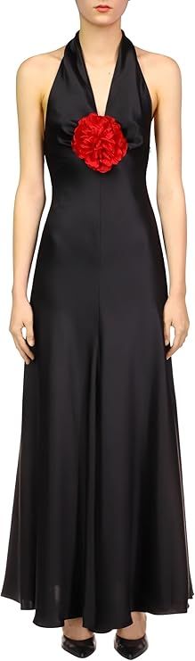 Amazon.com: Rodarte, Black Silk Satin Halter Dress With Silk Flower Pin, Black : Luxury Stores Rodarte Dress, Satin Halter Dress, Silk Halter Dress, Bias Cut Dress, Bias Cut Skirt, Satin Short, Cut Dress, Lace Cutout, Travel Dress