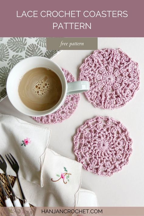 Free Crochet Coaster Pattern - Lacy and Delicate Simple Crochet Coasters, Plastic Bag Crochet, Puff Stitch Crochet, Crochet Coasters Free Pattern, Coaster Pattern, Simply Crochet, Crochet Coaster Pattern, Crochet Coaster, Crochet Lace Pattern