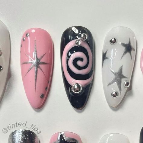 nails by helen on Instagram: "my ateez nails are prepared! cant wait to see them in person 😱!!!  shape: medium almond price: $50  tags: #explorepage #ateeznails #chromenails #pressons #pressonnails #kpopnails #pressonnailsforsale" Fix On Nails Ateez, Ateez Nails Designs, Ateez Nails, K Pop Nails, Medium Almond, Chrome Nails, Cant Wait, Press On Nails, Art Ideas