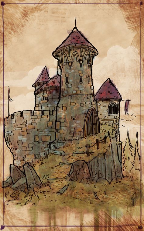 Castle Sketch, Luis Fernandez, Castle Illustration, Castle Drawing, Castle Painting, Castle Art, Fantasy Drawings, Fantasy Castle, Fantasy Map