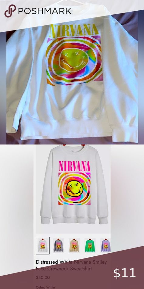 Preppy Nirvana Sweatshirt Brand New Preppy Nirvana, Closet Preppy, Nirvana Sweatshirt, Nirvana Logo, Nirvana Smiley Face, 90s Music, Branded Sweatshirts, Kurt Cobain, Nirvana