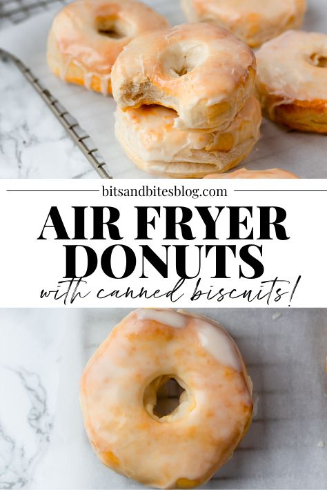 These easy air fryer donuts with canned biscuits are the easiest air fryer glazed donut recipe, ever! Canned Biscuit Donuts, Air Fryer Doughnut Recipe, Air Fry Donuts, Air Fryer Donuts, Easy Biscuit, Biscuit Donuts, Easy Donut Recipe, Easy Donuts, Fried Donuts