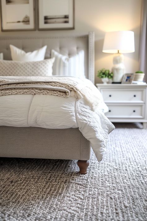 Gray Walls? 🎨 Carpet Colors Revealed! 👣 - DreamyHomeStyle Grey Carpet Wood Furniture, Bedroom Gray Carpet, Bedrooms With Carpet Floor, Modern Bedroom With Carpet, Room Carpet Ideas Bedrooms, Bedrooms With Grey Carpet, Neutral Bedroom Carpet Colors, Paint Color With Gray Carpet, Gray Walls Carpet Color