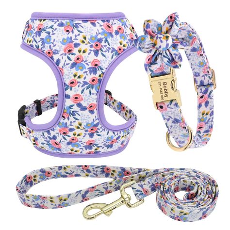 PRICES MAY VARY. COST-EFFECTIVE DOG HARNESS AND LEASH SET : One set include all will meet all your needs! Body harness come with a pet leash and a pet collar. Wearing chic set for both male and female dogs on a Wedding,New Year,Birthday and Holiday Gifts,Party Costume,Christmas,Photo Shot and Family Picnic will make your dog looks very charming and fashionable BREATHABLE and ADJUSTABLE NO PULL DOG HARNESS : Made of eco-friendly cotton fabric + breathable air mesh, suitable for all seasons wearin Yorkie Poodle, Tactical Dog Harness, Harness And Leash Set, Rosé Dog, Girl Dog Collars, Dog Vest Harness, Custom Dog Collars, Yorkshire Terriers, Personalized Dog Collars