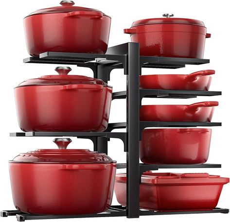 Amazon.com: ORDORA 8 Tier Pot and Pan Organizer Rack for Cabinet With 3 DIY Methods, Adjustable Organizer for Pots, Pans and Lids : Home & Kitchen Small Shelving Unit, Pot Organizer, Pan Organizer, Pot And Pans Organization, Pot Organization, Countertop Cabinet, Pan Storage, Pot Lid Organization, Pan Organization