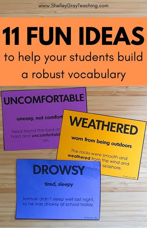 Do you have a daily vocabulary routine to your classroom? Do you want to become more intentional with helping your students build a rich vocabulary? Take a look at these fun, engaging and motivating vocabulary activities! A robust vocabulary helps students comprehend text, enhance their witing, and serve as a communication tool. Choose from the Building Vocabulary for Grade 2-4 or Grade 5-8 resources. Find more great teaching ideas at ShelleyGrayTeaching.com Engaging Vocabulary Activities, High School Vocabulary Activities, Teaching Vocabulary Activities, Vocabulary Activities Elementary, Reading Support, Vocab Activities, Oral Language Activities, Teaching Math Elementary, Daily Vocabulary